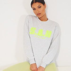 PLT: Grey Stay At Home Slogan Sweater